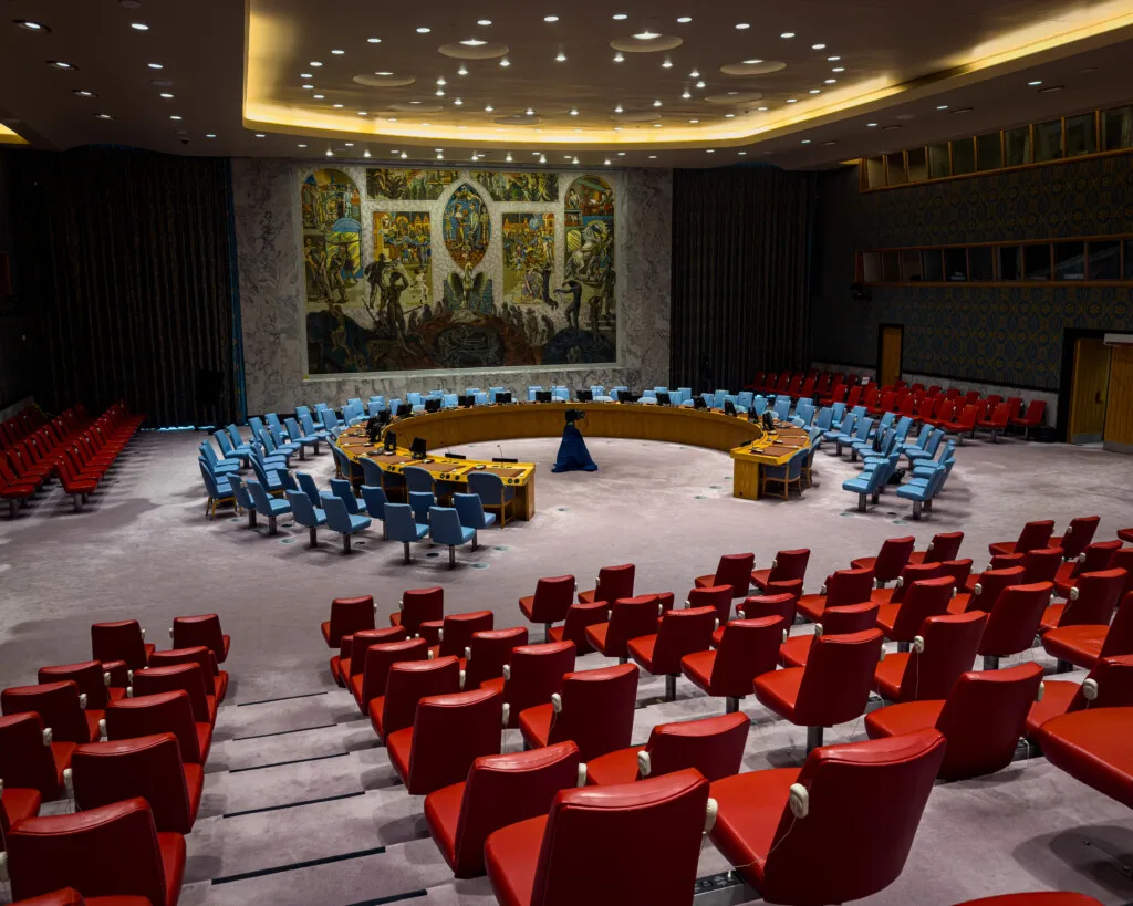 United Nations Security Council Chamber in New York representing multilateral diplomacy